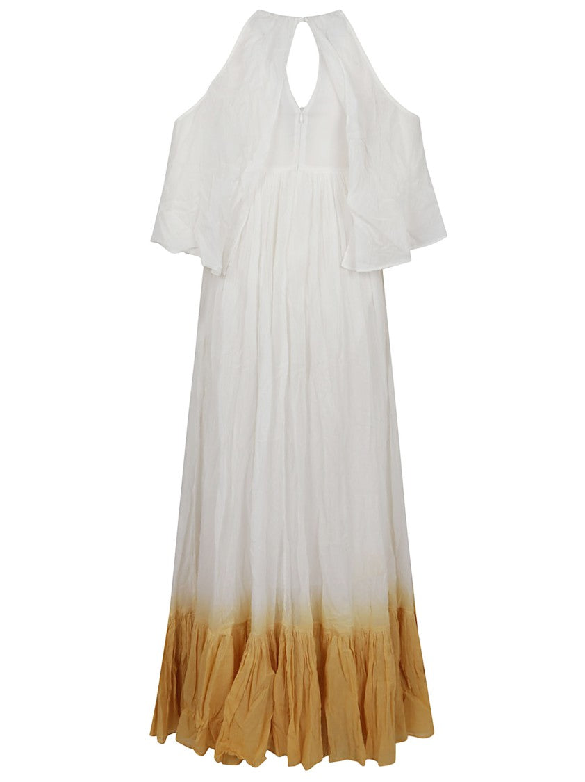 Pinko Halter Neck Maxi Dress With Flutter Sleeves