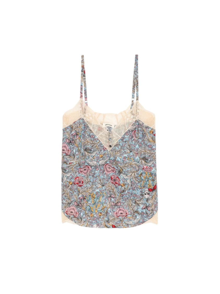 Zadig & Voltaire Floral Camisole Top With Sheer Lace Trim