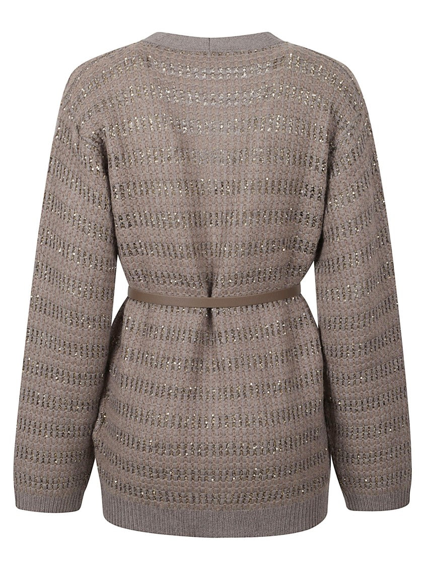 Fabiana Filippi Textured Knit Sweater With Button-Down Front And Belted Waist