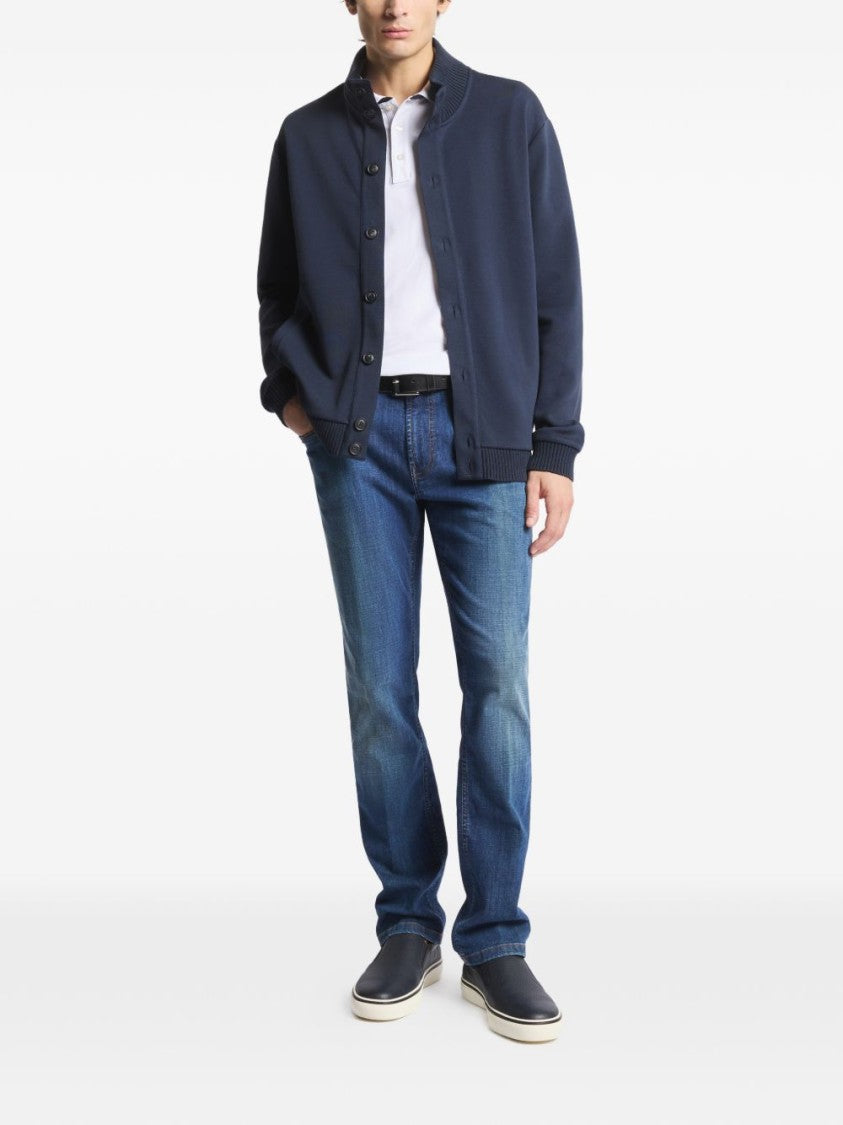Fay High Collar Ribbed Blue Jacket