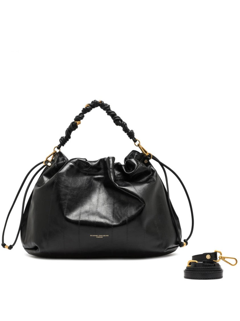 Gianni Chiarini Ruched Black Leather Handbag With Twisted Handle