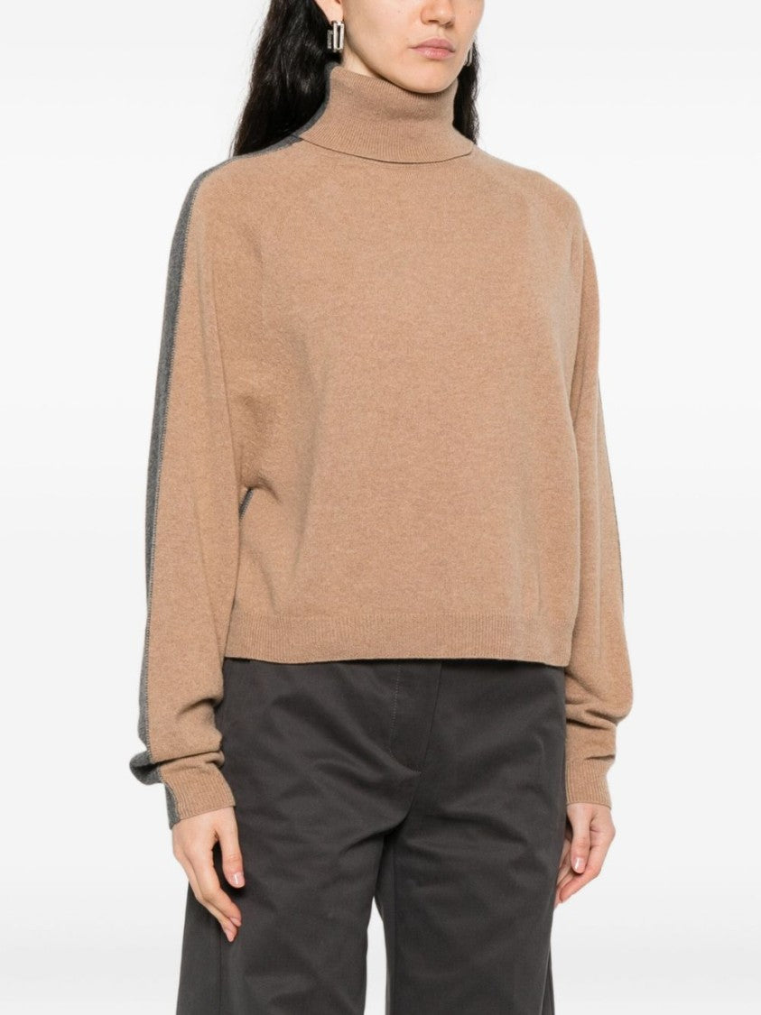 Semi Couture Bi-Color High Collar Knit Sweater In Wool-Cashmere Blend