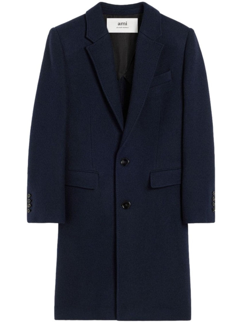 Ami Navy Blue Wool Coat