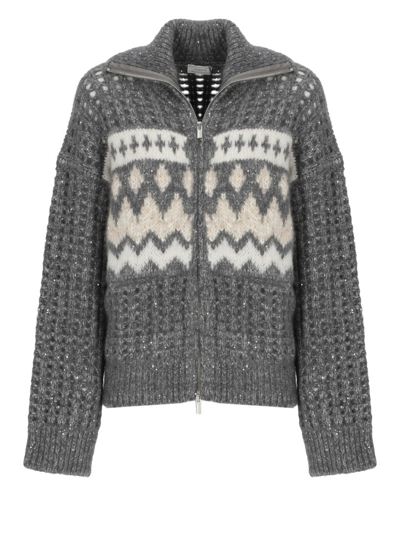 Peserico Perforated Knit Sweater With Sequins And Geometric Fantasy