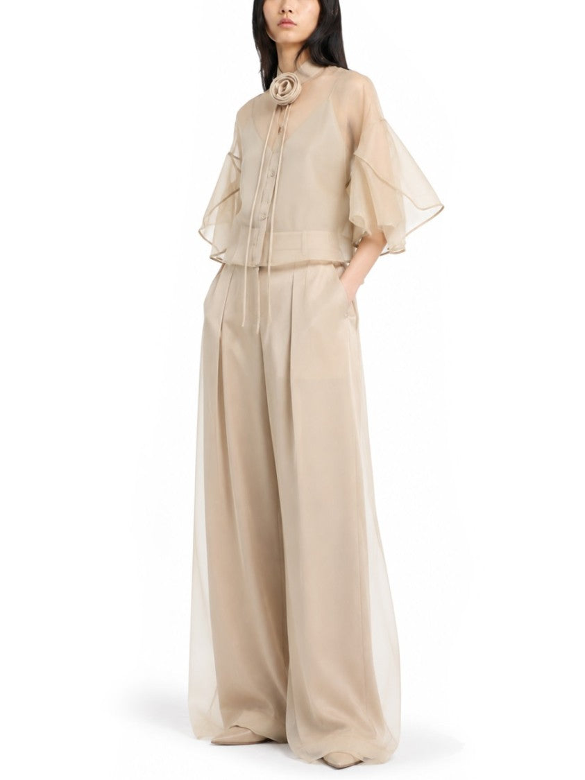 Max Mara Ruffled Sleeve Silk Organza Top
