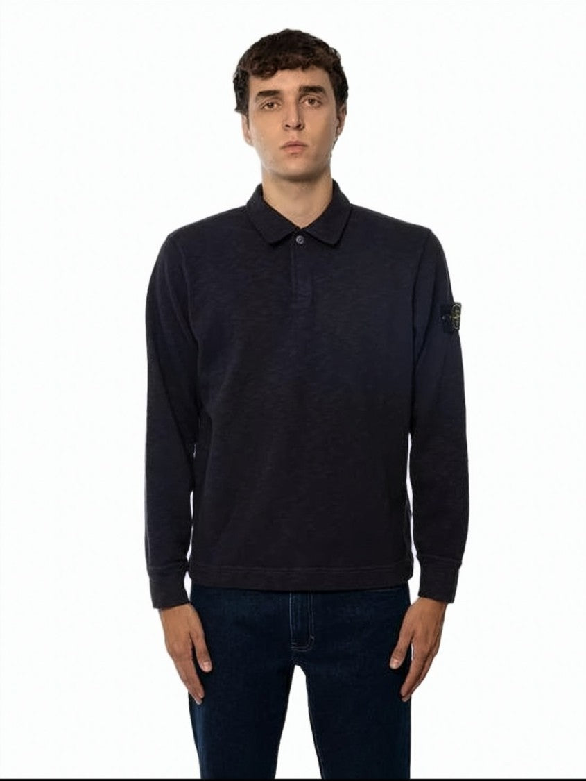 Stone Island Long-Sleeve Polo T-Shirt With Classic Collar And Ribbed Cuffs