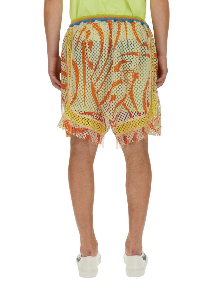 Vivienne Westwood Print Mesh Shorts With Fringed Hem