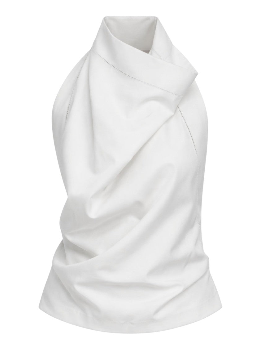 Carven White Draped Neckline Silk Tank Top