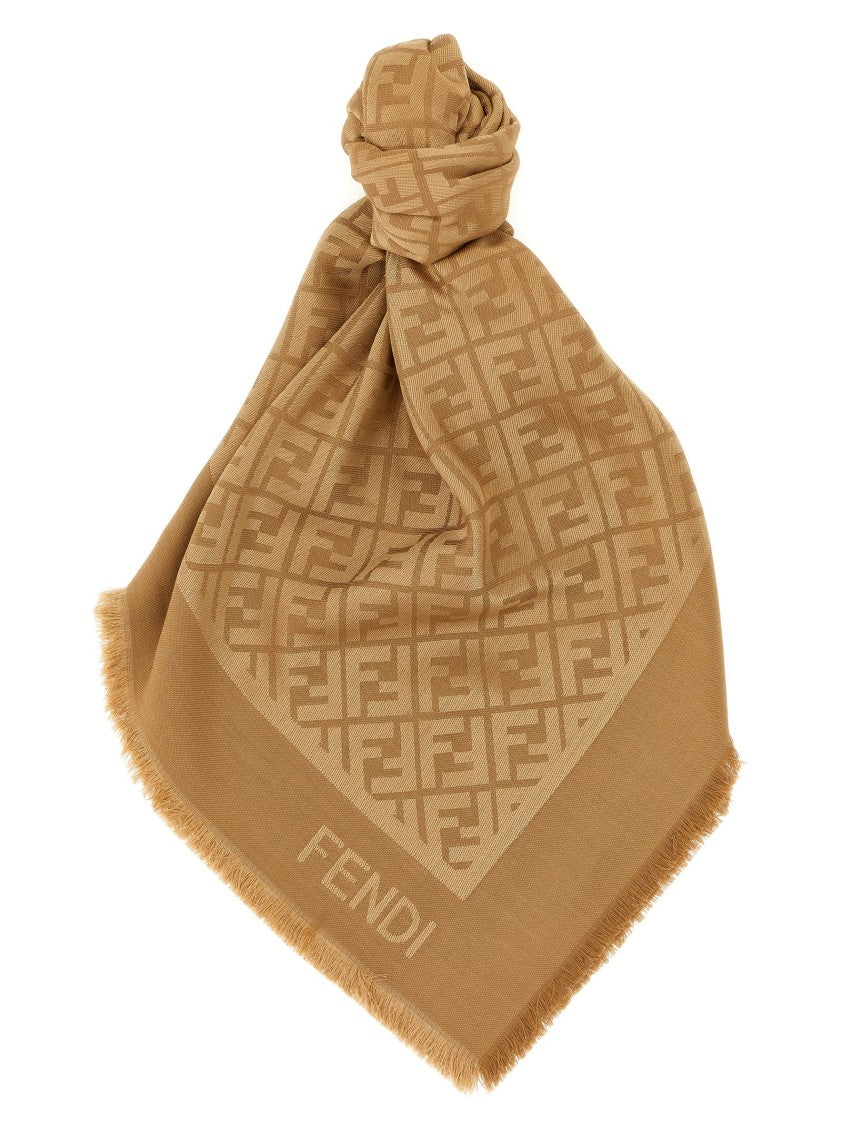 Fendi Ff Jacquard Pattern Silk-Wool Blend Shawl