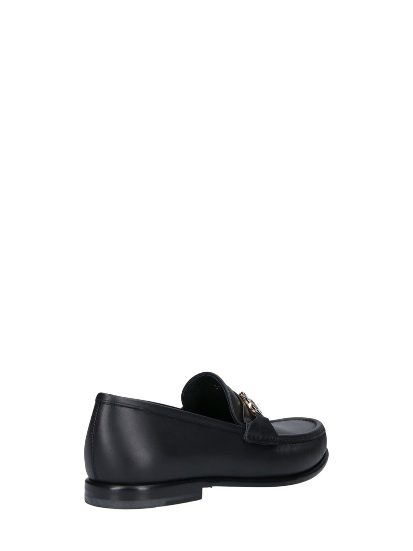 Ferragamo Black Leather Loafers With Metal Bit Detail
