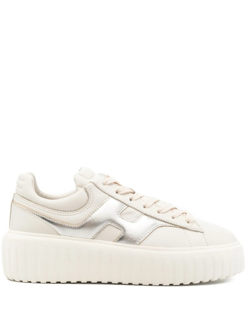 Hogan White Low-Top Metallic Logo Ridged Sneakers