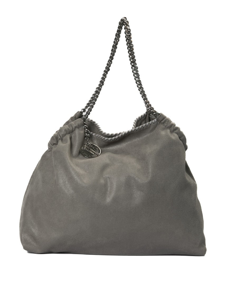 Stella Mccartney Large Grey Suede Falabella Coulisse Bag With Silver Hardware