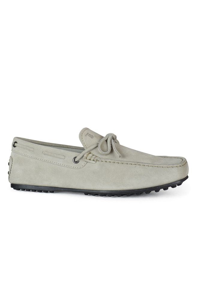 Tod's Minimalistic Grey Suede Loafers With Tied Laces