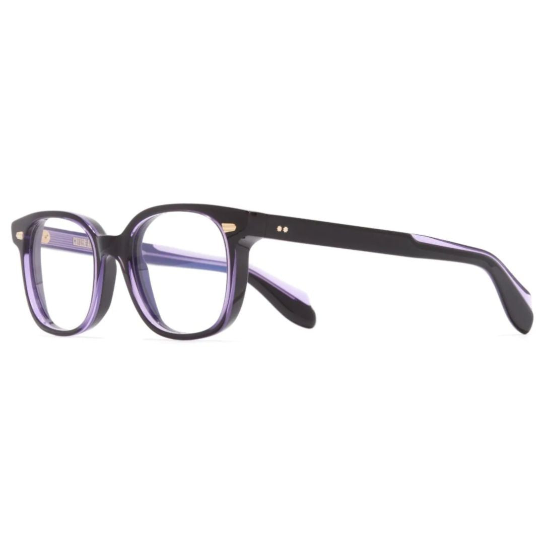 Cutler And Gross Cgop 9990-01 Purple On Black Square Frame Eyeglasses With Glossy Black Front