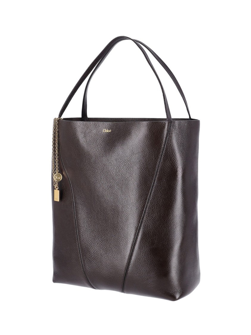 Chloé Dark Brown Spin Leather Tote Bag