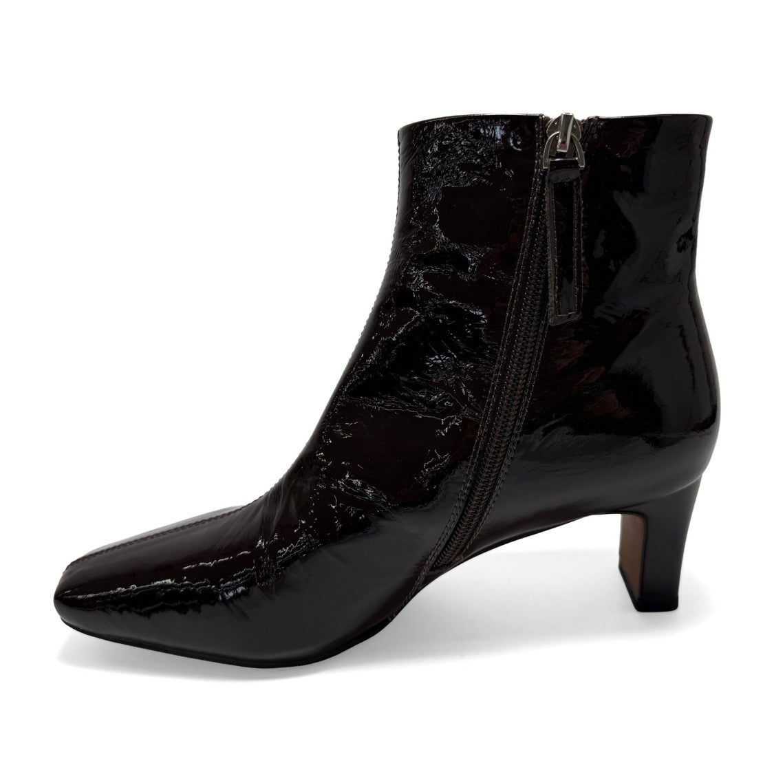 Sergio Moretti Brown Pointed Toe Mid-Height Side Zipper Patent Leather Boots
