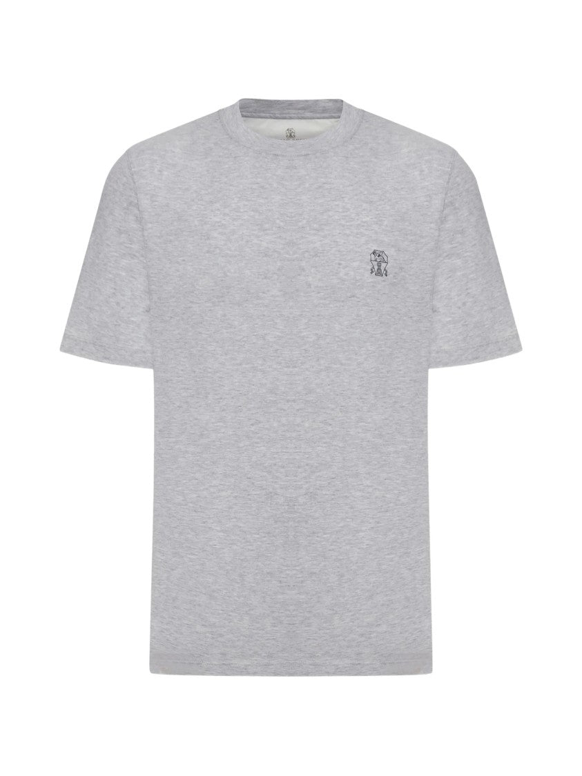 Brunello Cucinelli Heathered Grey Cotton Logo T-Shirt