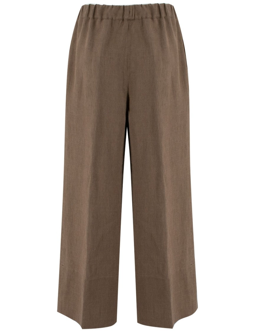 Antonelli Wide Leg Brown Linen Trousers