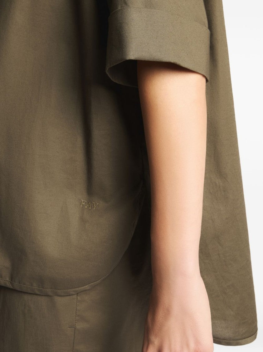 Fay Boxy Oversized Olive Green Short-Sleeved Shirt