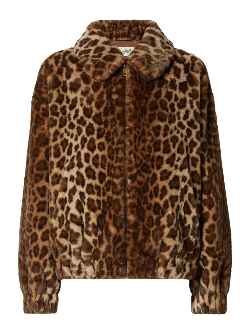 Mc2 Saint Barth Cropped Leopard Print Faux Fur Jacket