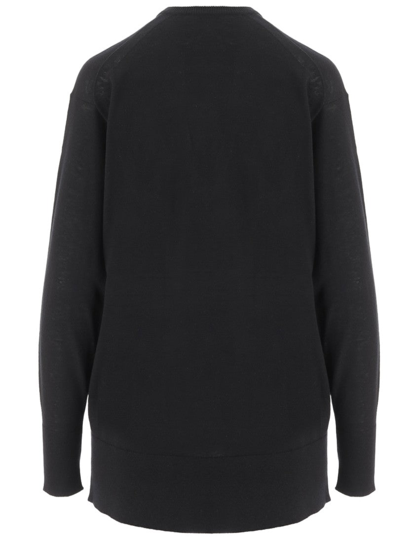 By Malene Birger V-Neck Sheer Knit Sweater With Drop Shoulders