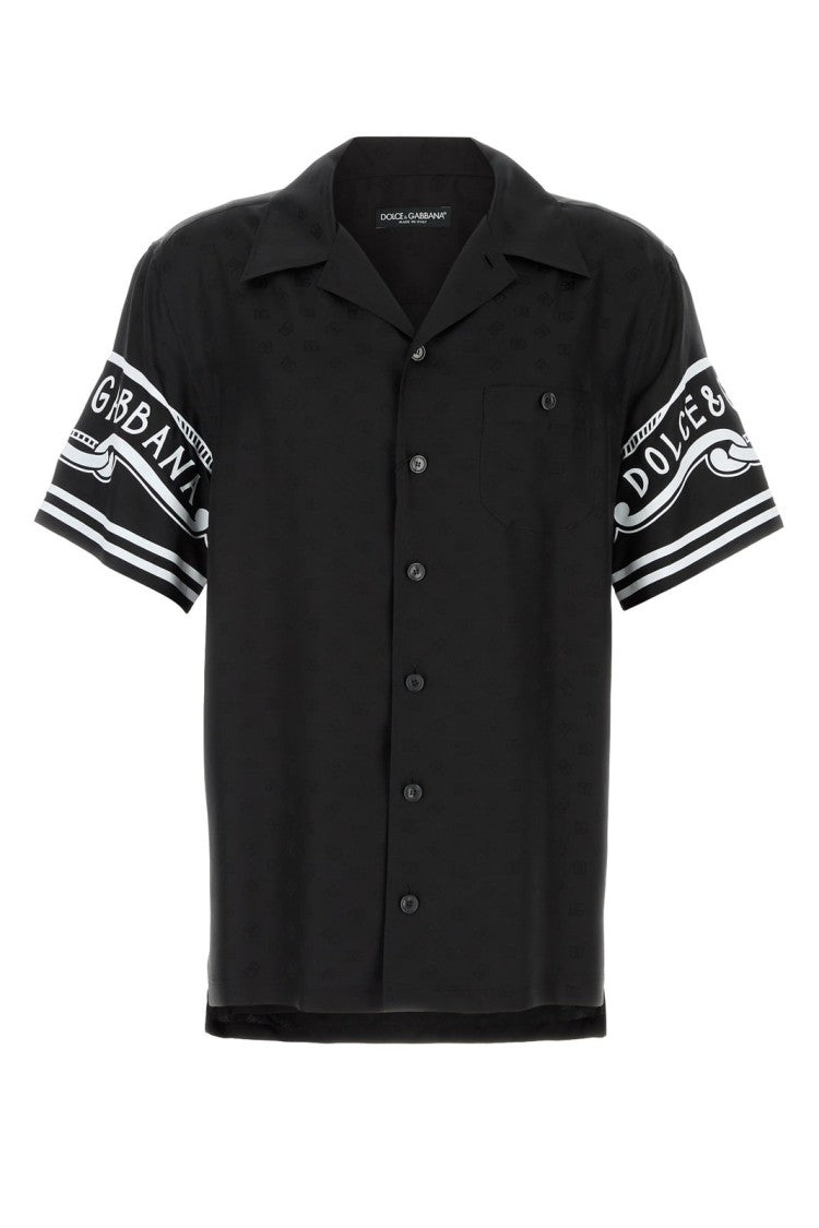 Dolce & Gabbana Short-Sleeved Black Shirt With Sporty Stripes