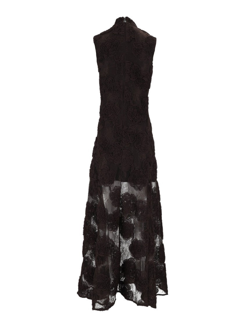 Rotate Black Slim-Fit 3D Floral Maxi Dress