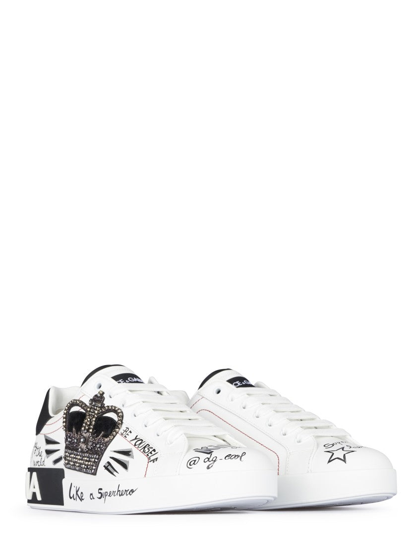 Dolce & Gabbana Low-Top Sneakers With Embellished Crown Detail