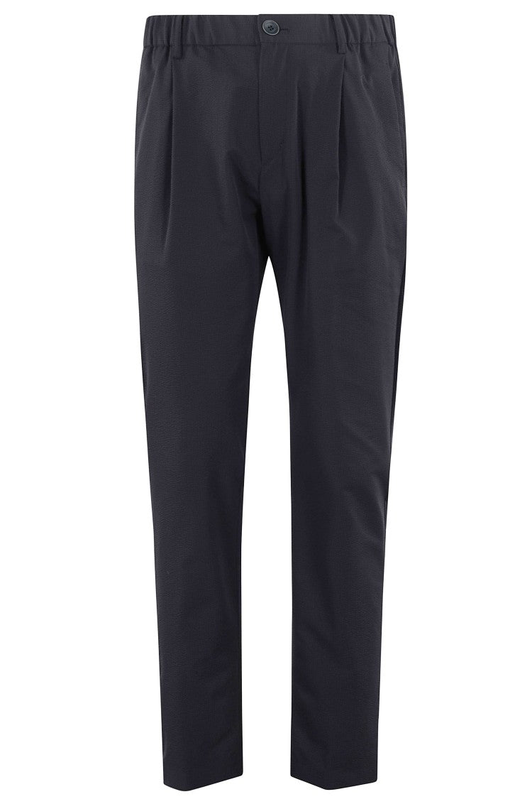 Herno Navy Blue Seersucker Drawstring Straight-Leg Pants