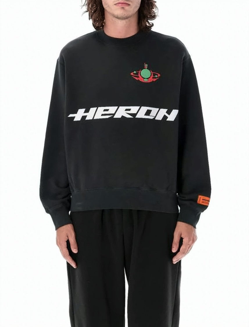 Heron Preston Black Graphic Sweatshirt With Bold Text And Planet Design