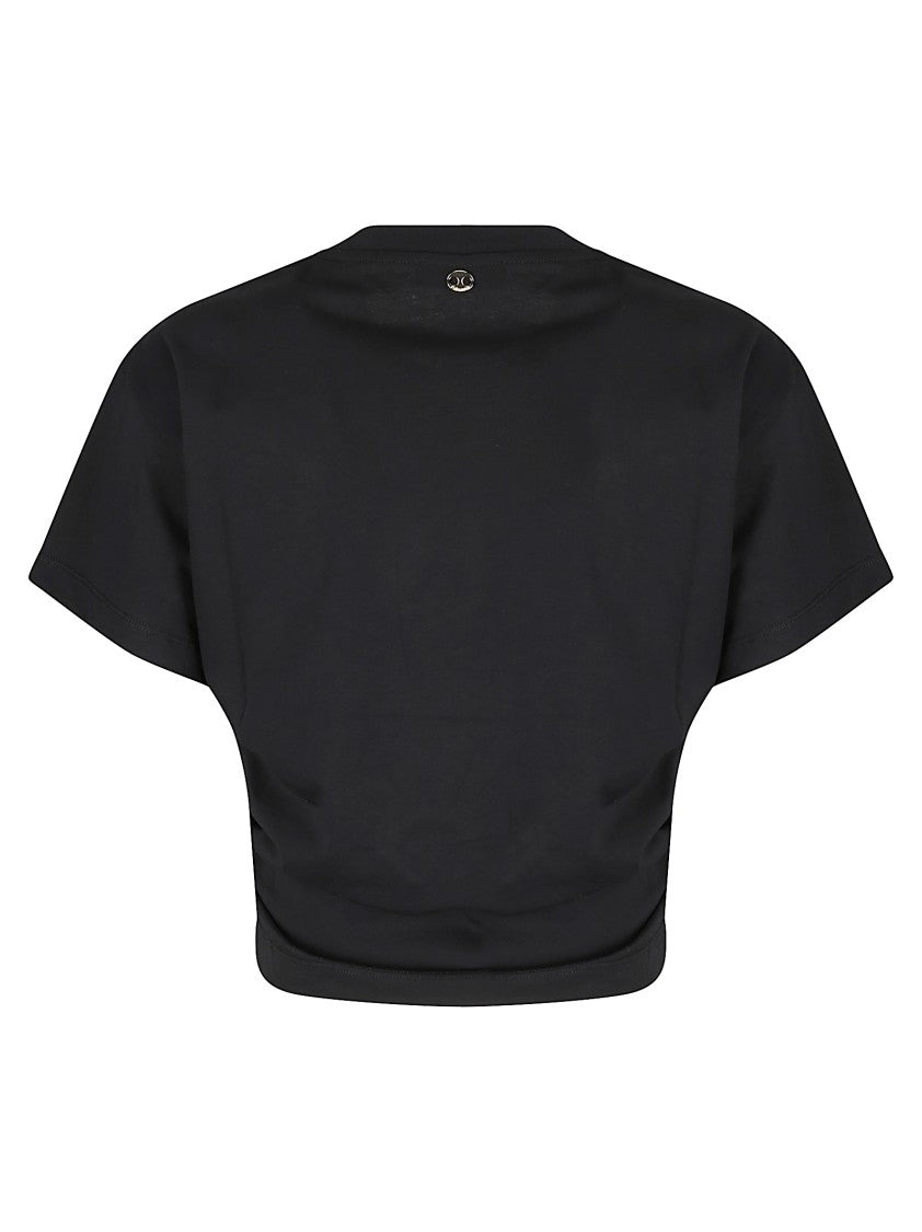 Paco Rabanne Cropped Black Jersey T-Shirt With Piercing Detail