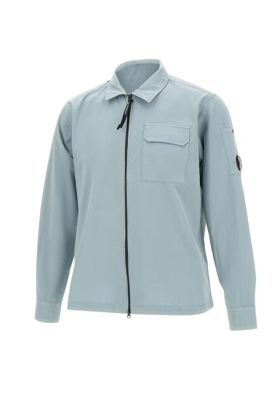 C.P. Company Light Blue Long-Sleeve Shirt With Front Zipper And Lens Detail