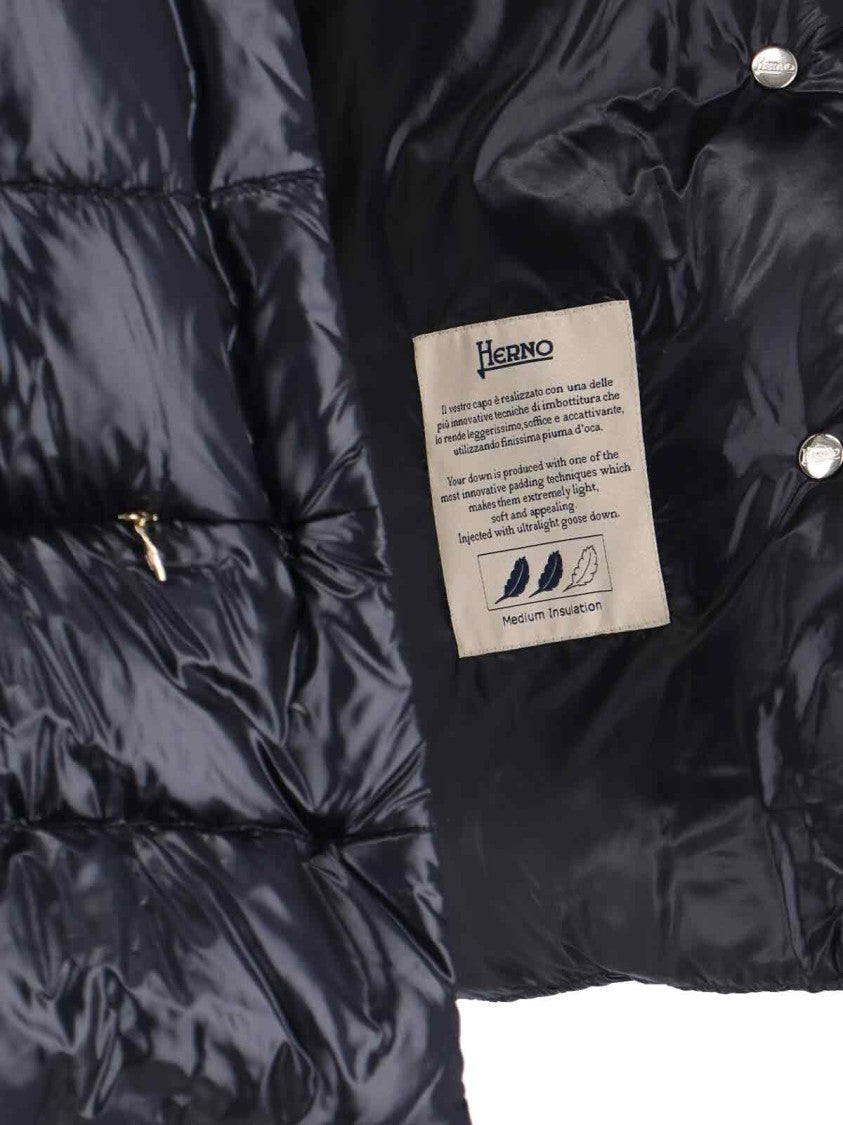 Herno Quilted High-Collar Black Nylon Coat