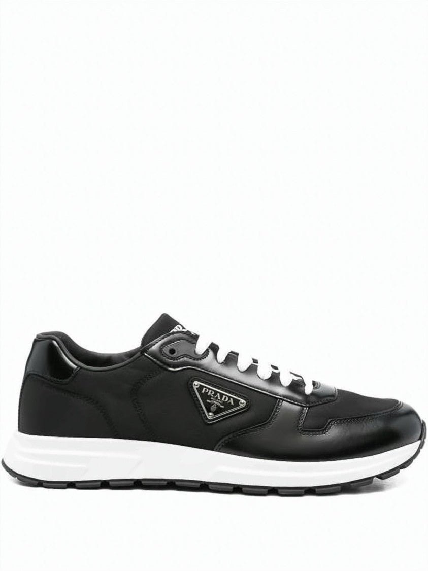 Prada Low-Top Cowhide Leather And Nylon Sneakers With Signature Logo