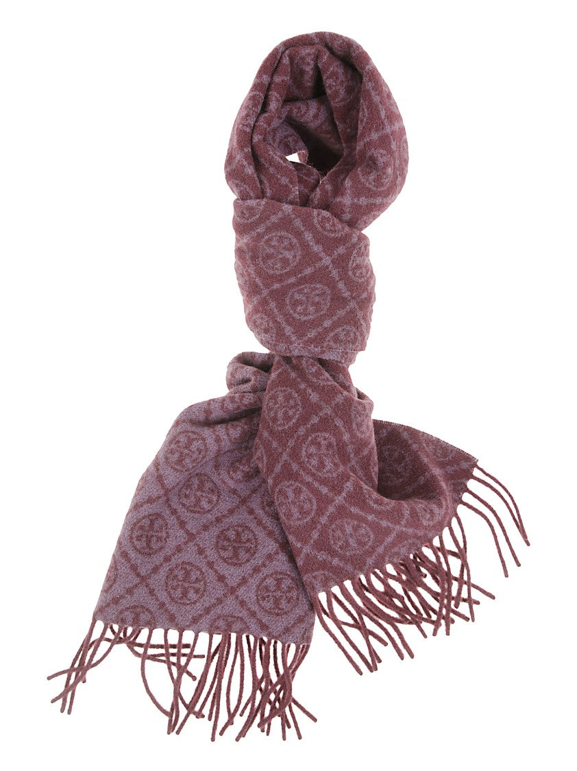 Tory Burch Geometric Pattern Wool-Cashmere Scarf With Fringed Edges