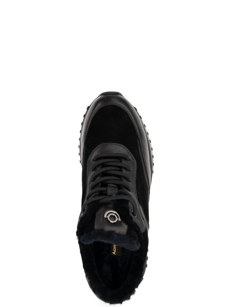 Adrianna Feretti Black Lace-Up Suede Panels Leather Ankle Boots