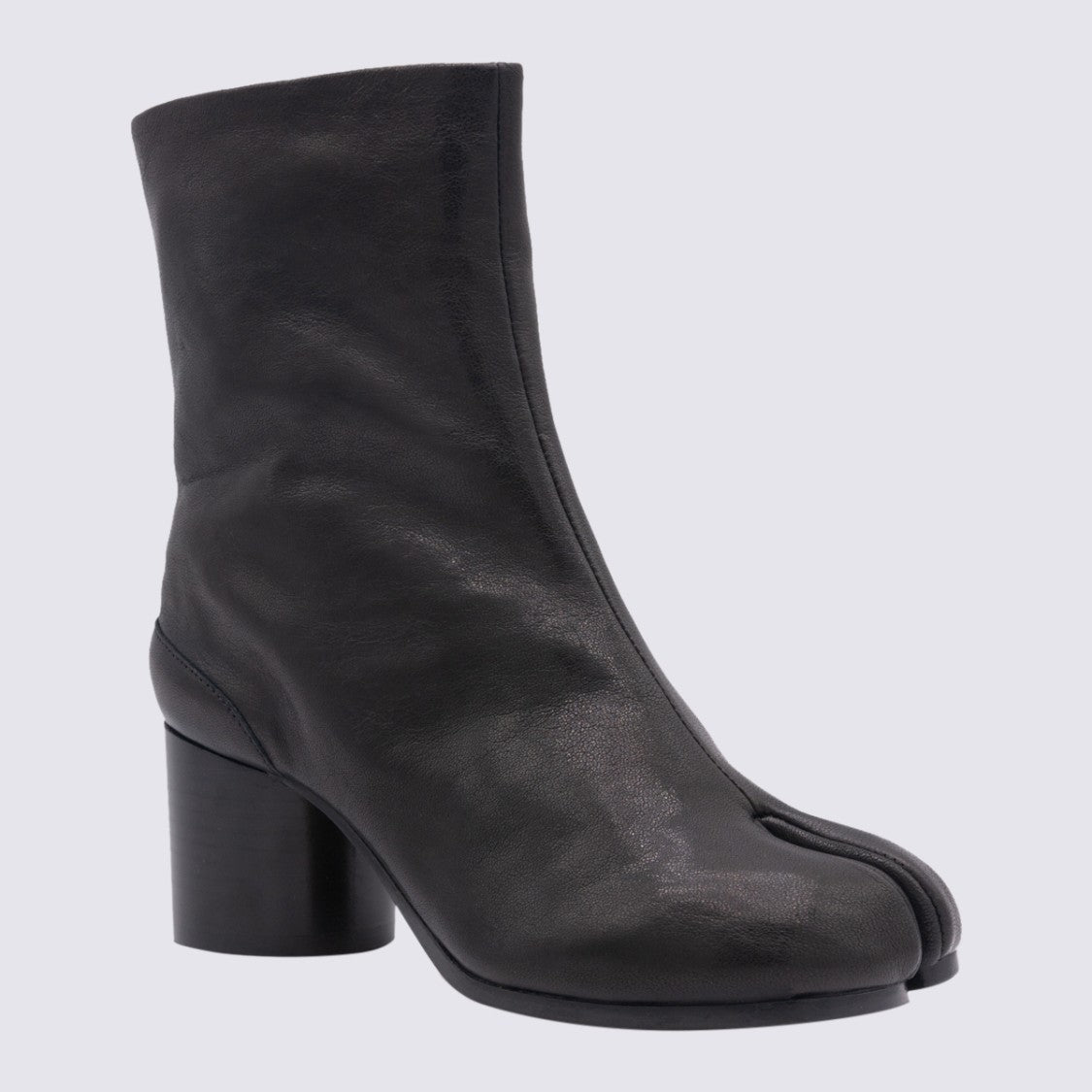 Maison Margiela Mid-Calf Black Leather Boots With Split-Toe Design