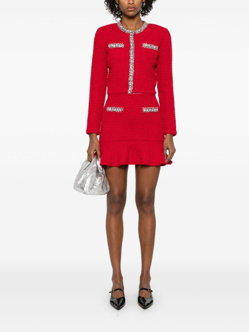 Self-Portrait Textured Knit Cropped Sweater With Decorative Embellishments