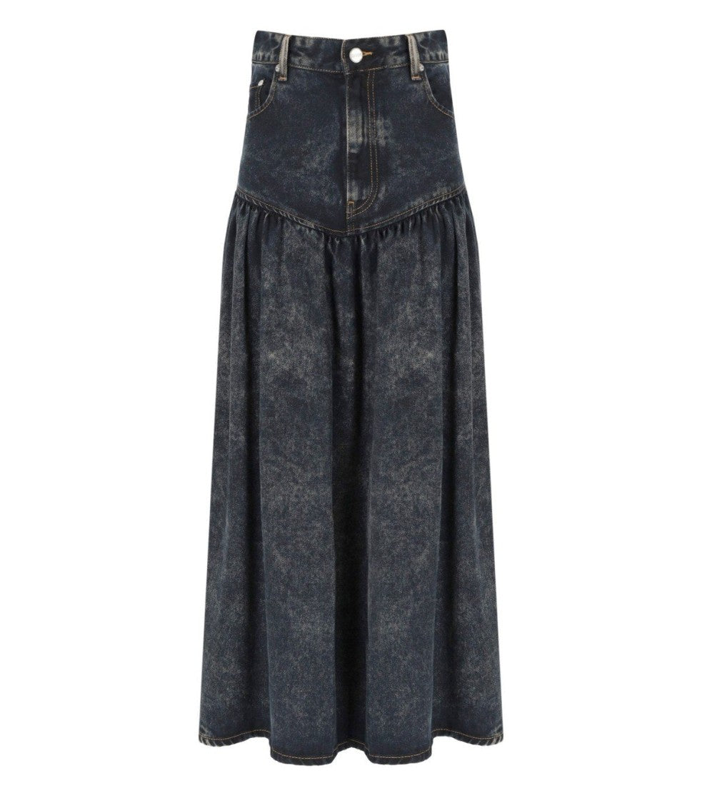 Ganni Black Washed Denim Skirt
