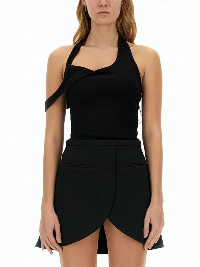 Courrèges Asymmetrical Black Sleeveless Top With Edgy One-Shoulder Design