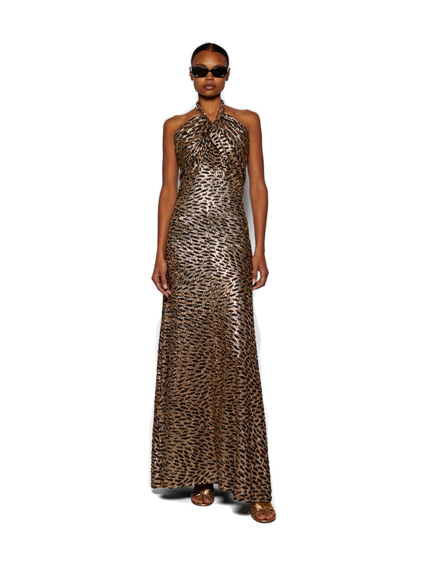 Rabanne Chain Halter Neck Gown Tiger Lurex