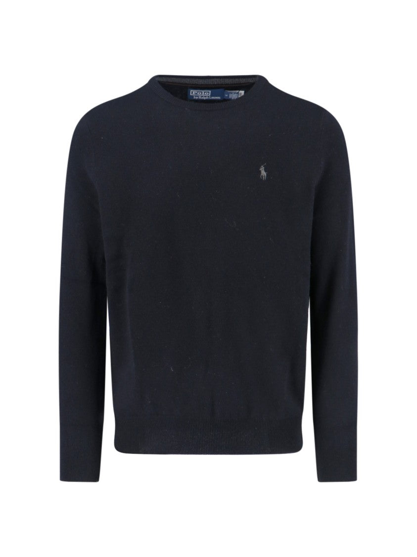 Polo Ralph Lauren Fine Knit Black Crewneck Sweater With Embroidered Logo
