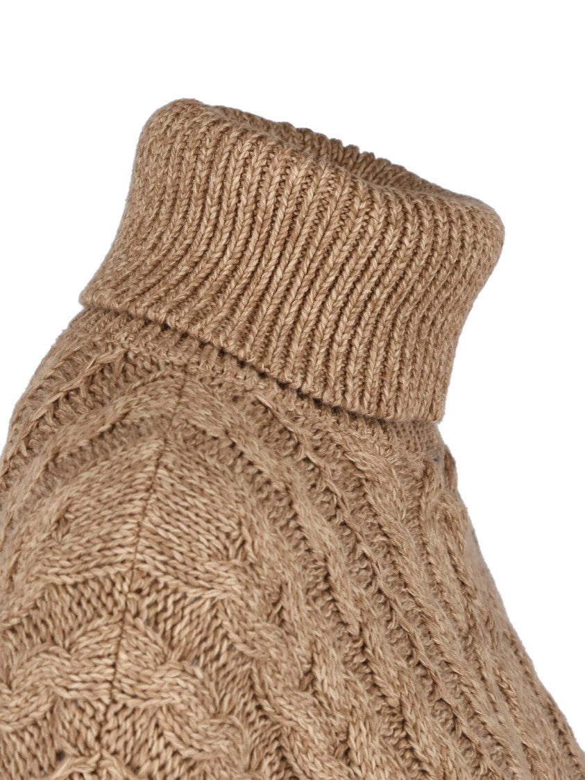 Polo Ralph Lauren Brown Cable Knit Ribbed Cotton Turtleneck