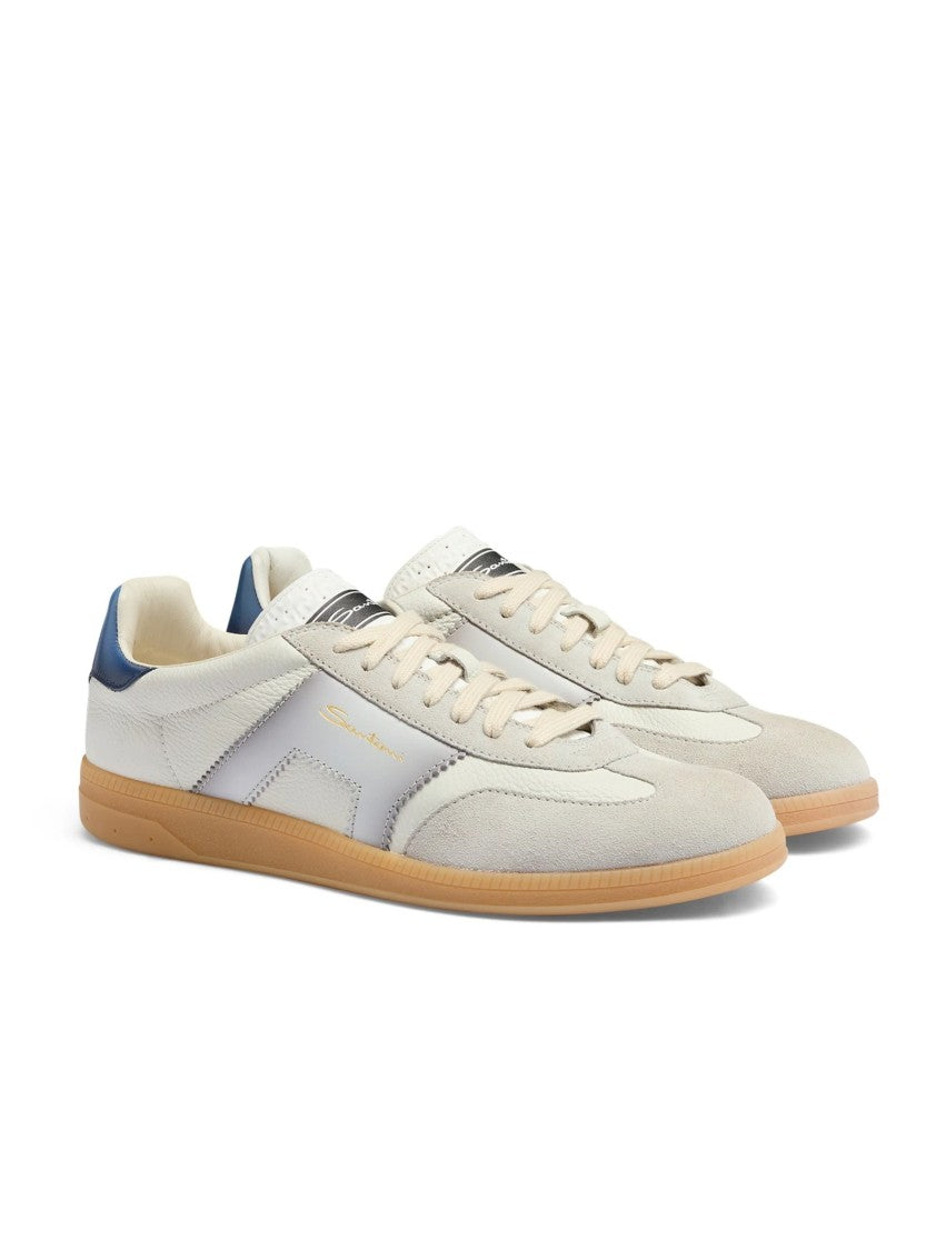 Santoni Low-Profile Leather Sneakers With Suede Reinforcements