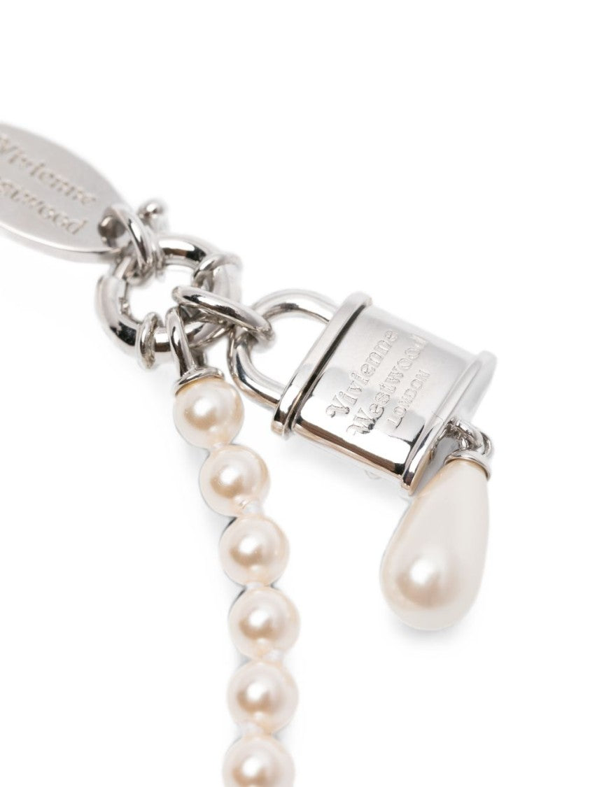 Vivienne Westwood Silver Pearl Padlock Teardrop Pendant Necklace