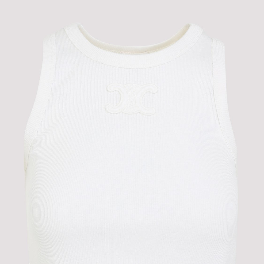 Celine Ribbed White Tank Top With Tonal Triomphe Logo