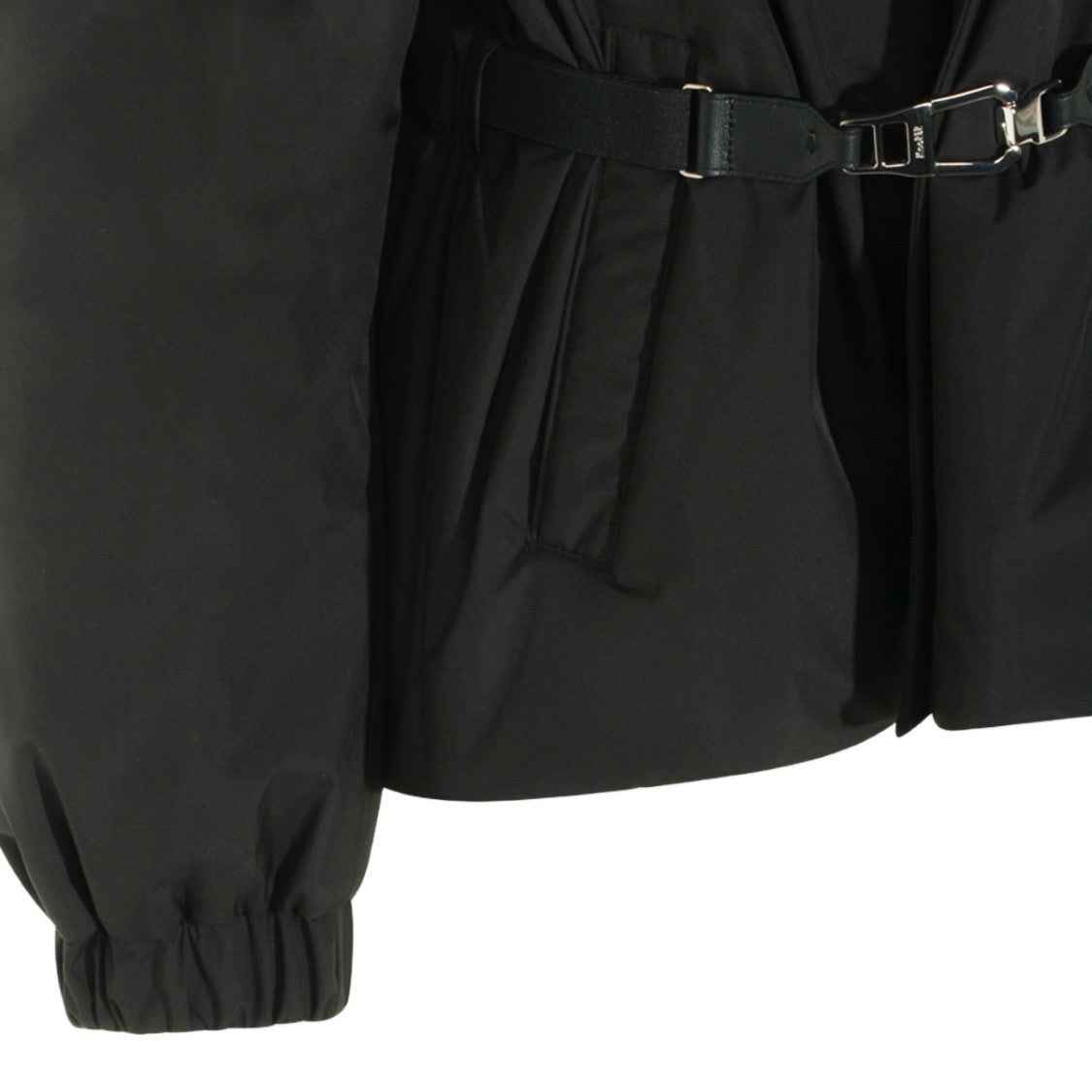 Moorer Short Black Coat With Padded Hood And Belted Waist