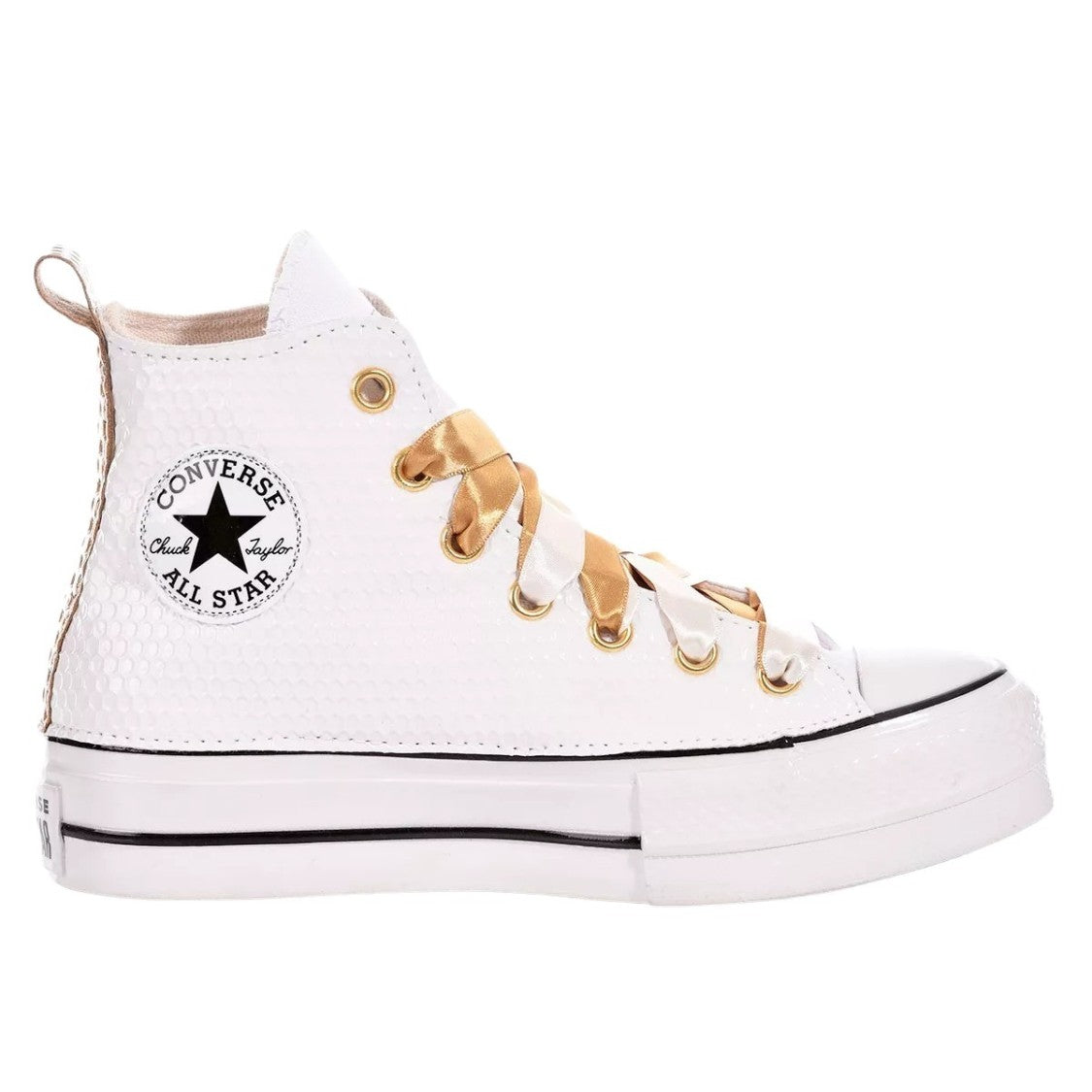 Converse White, Gold Platform Sneakers