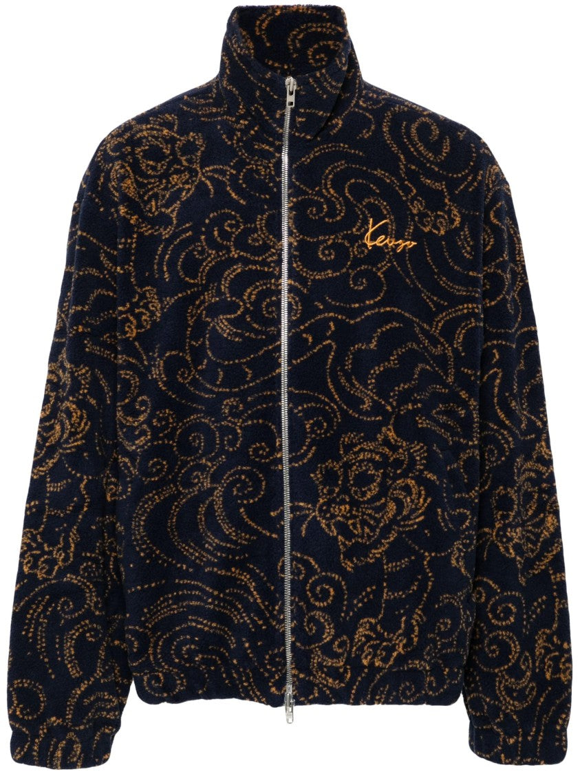 Kenzo Plush Textured Coat With Intricate Floral Pattern