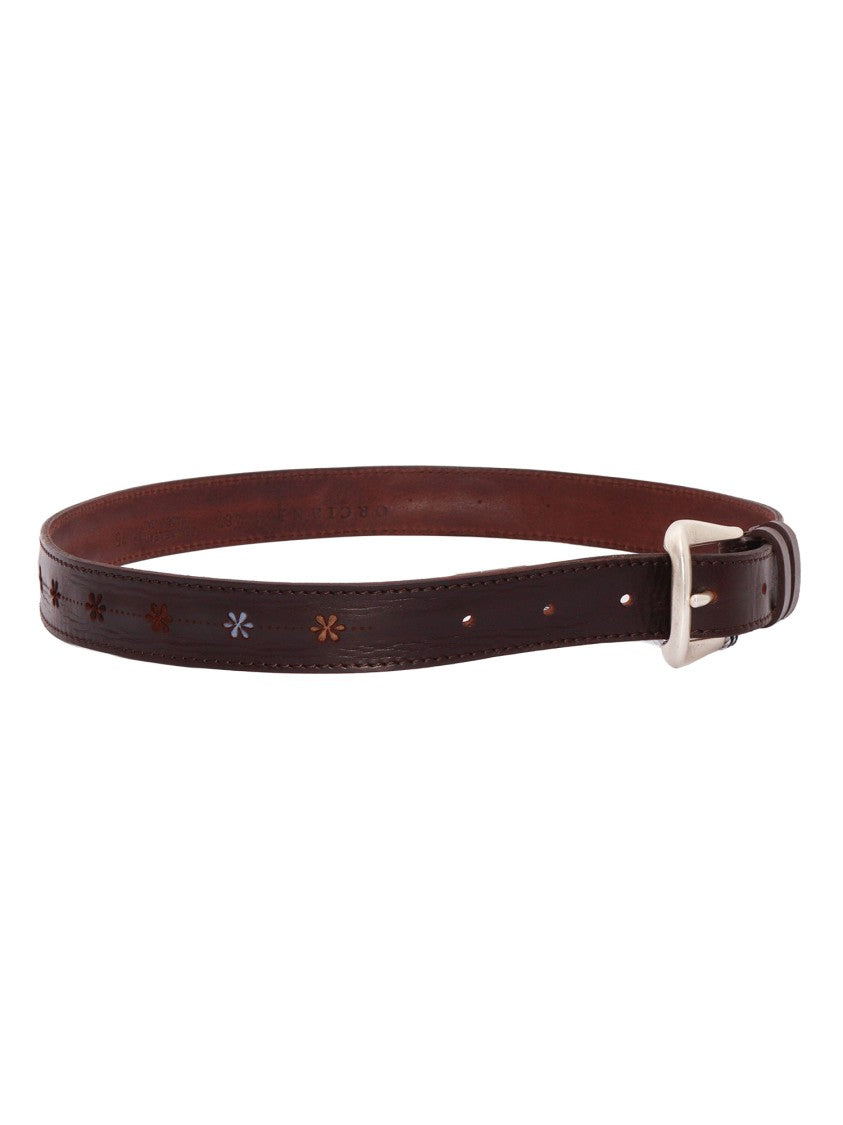 Claudio Orciani Slim Leather Floral Belt